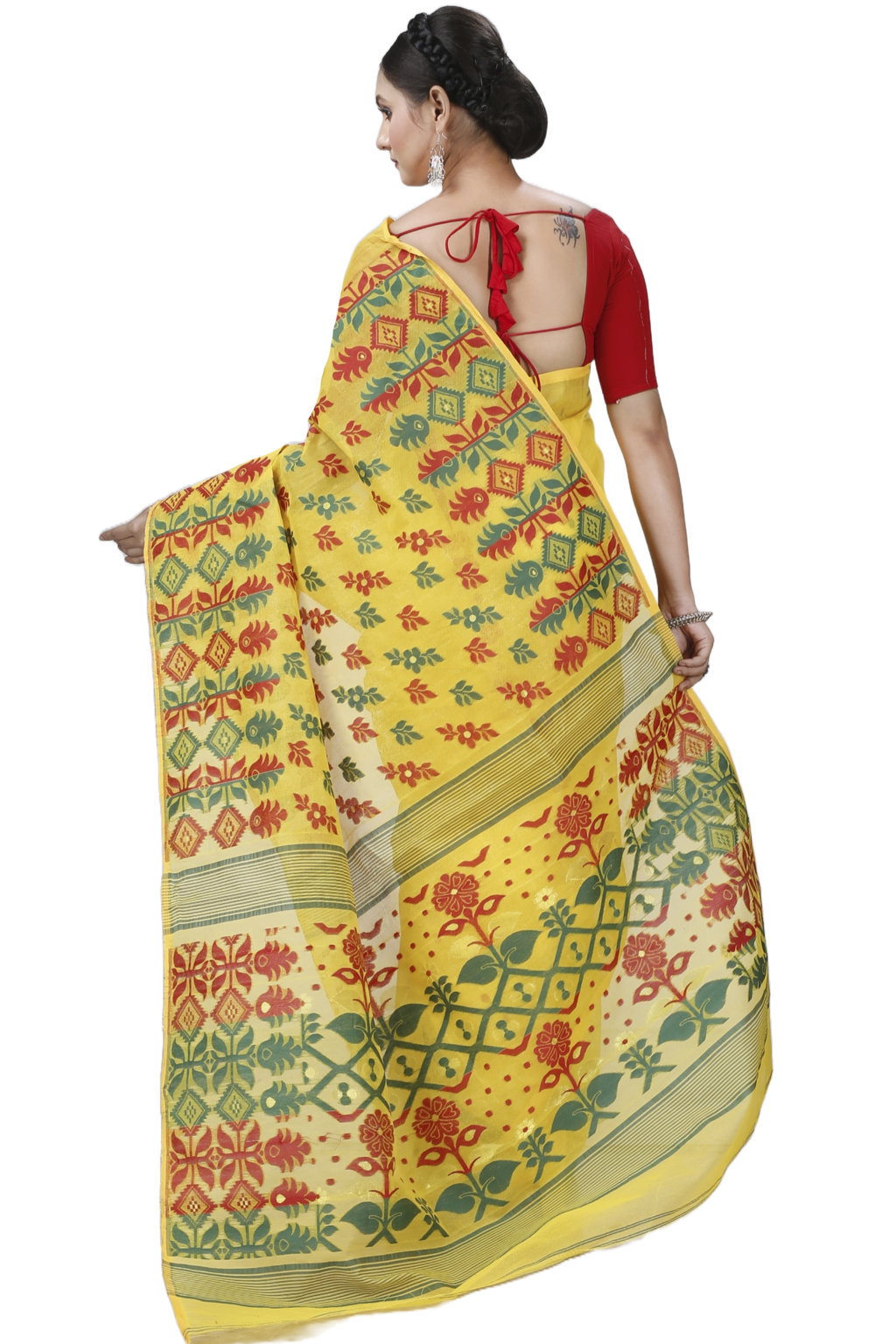 Yellow Pure Cotton Urmila Jamdani Saree (1121)